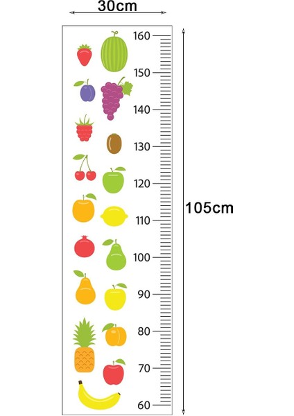 Renkli meyve temalı çocuk odası boy ölçme cetveli, duvar süsü, eğlenceli ve kullanışlı modelleri