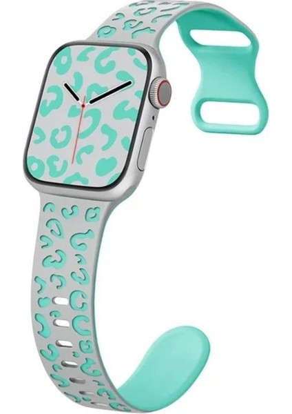 Apple Watch 6 7 8 9 10 Se Uyumlu 40-41-42MM(SADECE Seri 10) Leopar Desenli Silikon Kordon fiyatları