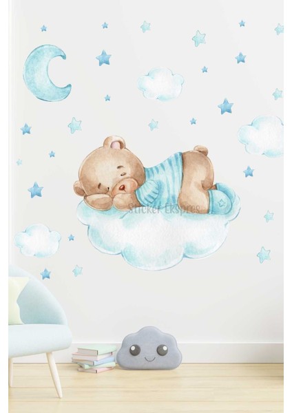 Renkli ayıcık duvar sticker seti, çocuk odasına neşe ve renk katacak dekorasyon!