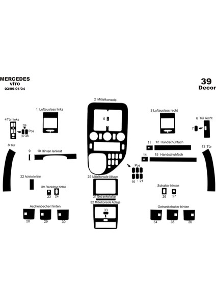 Marscockpitdesign Mercedes Vito Caravan Konsol-Maun Kaplama 1999-2004 39 Parça