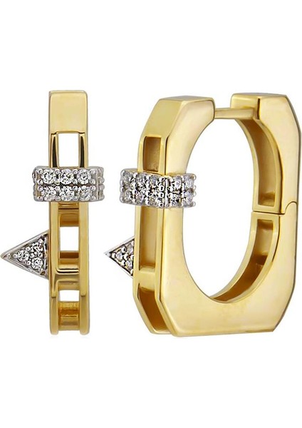 Laila Altın Kaplama Geometrik Detaylı Halka Küpe