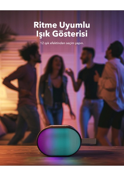 Soundcore Pyro Mini Bluetooth Hoparlör - Çoklu Işık Efektleri - 6W'lık Güçlü Ses - 10 Saat Çalma Süresi - Siyah - A31A0