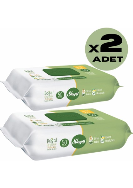 2li Doğal Organik Pamuklu El Yüz Vücut Temizlik Havlusu Islak Mendil 2X50 Yaprak