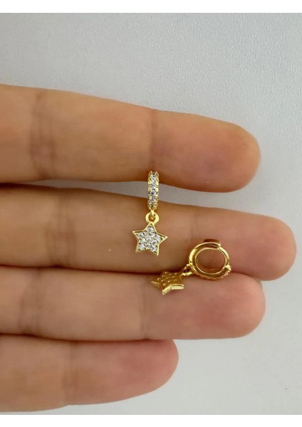 Arescollection 1 Adet Zirkon Taşlı Yıldız Sallantılı Tragus Rook Uyumlu Minimal Halka Piercing Küpe
