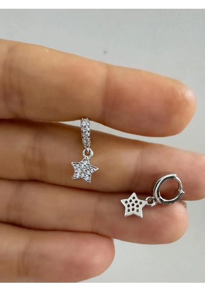 Arescollection 1 Adet Zirkon Taşlı Yıldız Sallantılı Tragus Rook Uyumlu Minimal Halka Piercing Küpe