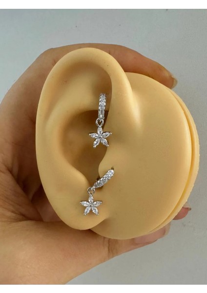 Arescollection 1 Adet Zirkon Taşlı Çiçek Sallantılı Tragus Rook Uyumlu Piercing Küpe