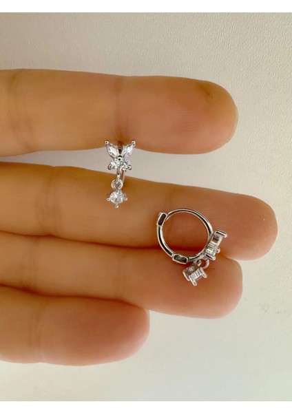 Arescollection 1 Adet Zirkon Taşlı Sallantılı Kelebek Helix Kıkırdak Lobe Uyumlu Piercing Küpe
