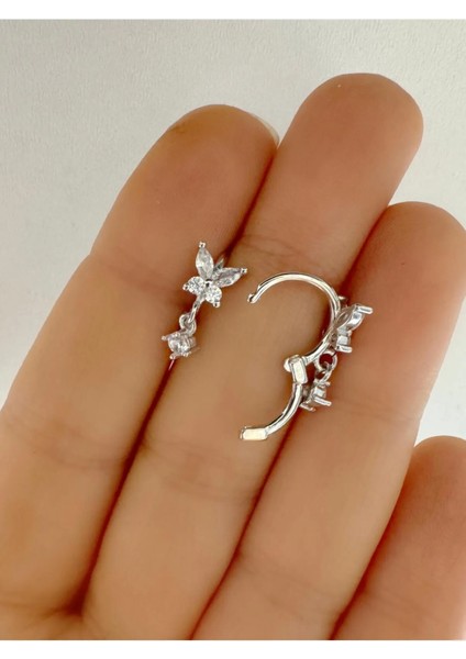 Arescollection 1 Adet Zirkon Taşlı Sallantılı Kelebek Helix Kıkırdak Lobe Uyumlu Piercing Küpe