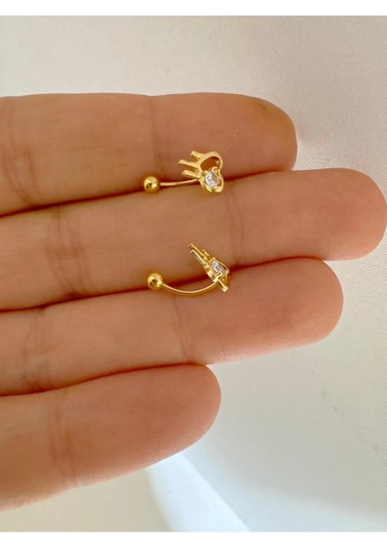 Arescollection Zirkon Taşlı Kalpli Rook Piercing