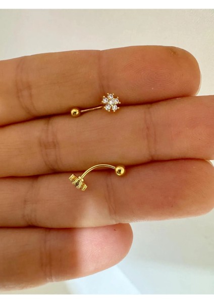 Arescollection Zirkon Taşlı Mini Çiçek Rook Piercing