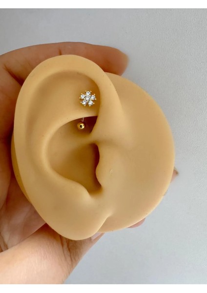 Arescollection Zirkon Taşlı Mini Çiçek Rook Piercing