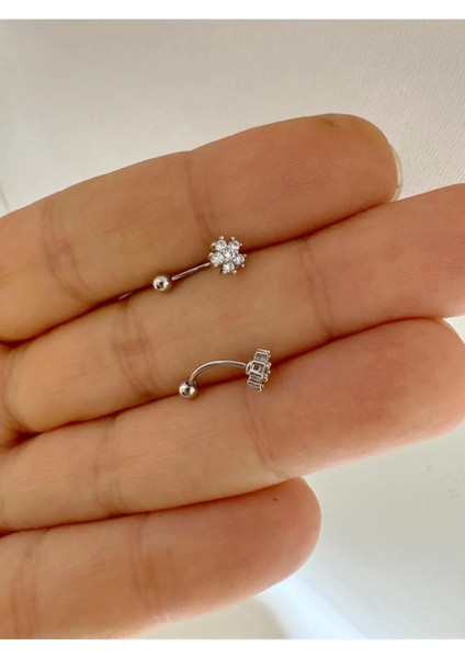 Arescollection Zirkon Taşlı Mini Çiçek Rook Piercing