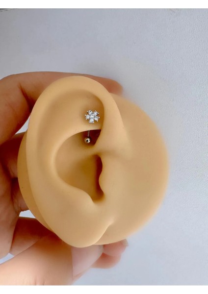 Arescollection Zirkon Taşlı Mini Çiçek Rook Piercing
