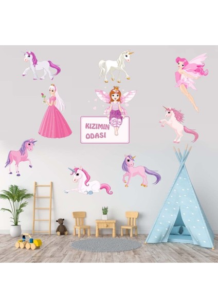 Kızımın Odası Prensesler ve Unicorn Atlar Kız Çocuk Odası Duvar Sticker Seti fiyatları
