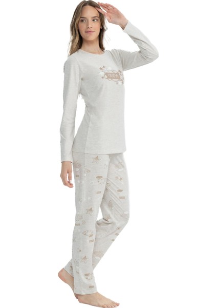 Kadın Uzun Kollu Yuvarlak Yaka Pijama Takımı S25122