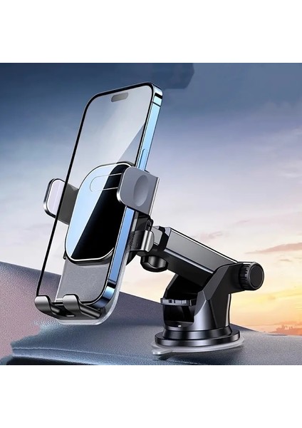 Araç Içi Telefon Tutucu 360° Dönebilen Kaliteli Vakumlu Teleskobik Navigasyon Araç Tutacağı Vantuzlu Tek El Kullanım Bas-Kilitle RT-66D