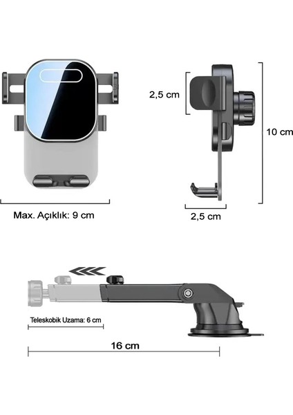 Araç Içi Telefon Tutucu 360° Dönebilen Kaliteli Vakumlu Teleskobik Navigasyon Araç Tutacağı Vantuzlu Tek El Kullanım Bas-Kilitle RT-66D
