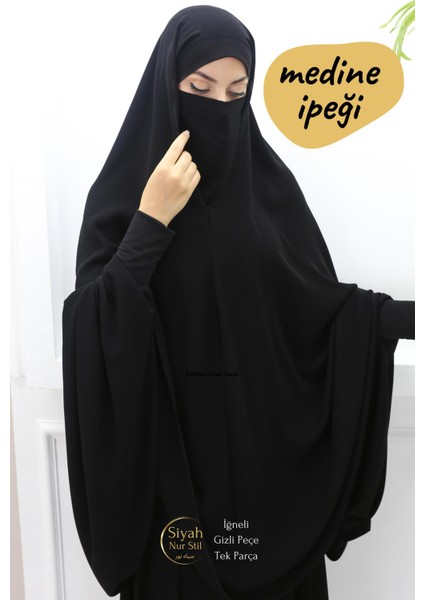 Iğneli Gizli Peçeli Tek Parça Medine Ipeği Çarşaf