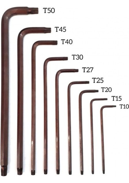9 Parça Delikli Torx Allen Seti Uzun Boy T10 - T15 - T20 - T25 - T27 - T30 - T40 - T45 - T50