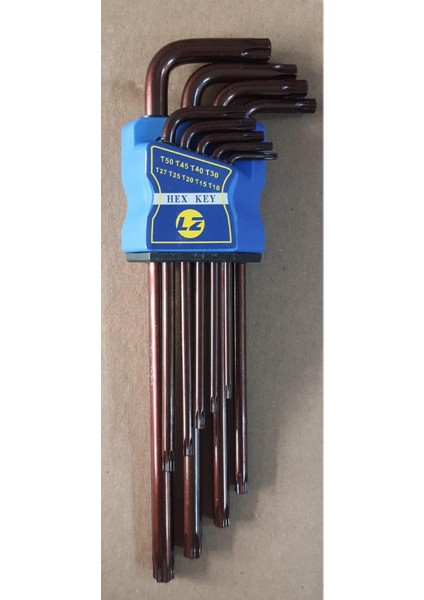 9 Parça Delikli Torx Allen Seti Uzun Boy T10 - T15 - T20 - T25 - T27 - T30 - T40 - T45 - T50