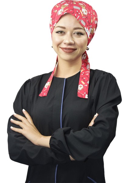 Tesettür Kırmızı Ayıcık Doktor Hemşire Hastane Aşçı Cerrahi Tesettür Bonesi