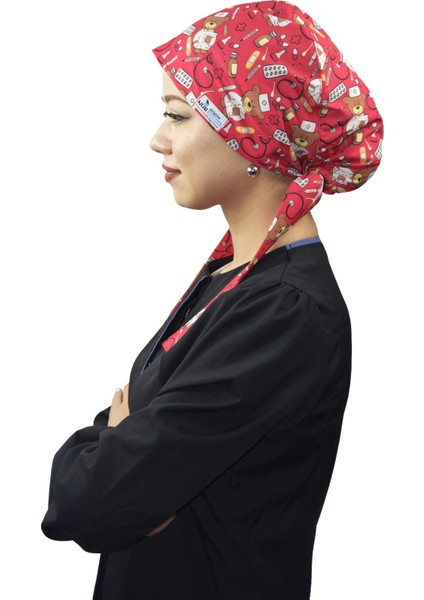 Tesettür Kırmızı Ayıcık Doktor Hemşire Hastane Aşçı Cerrahi Tesettür Bonesi fiyatları