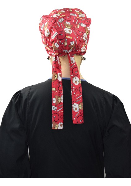 Tesettür Kırmızı Ayıcık Doktor Hemşire Hastane Aşçı Cerrahi Tesettür Bonesi modelleri