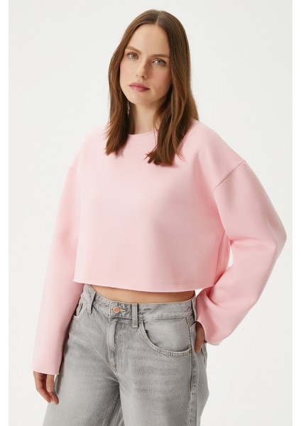 Kadın Vegas Pembe Şardonlu Crop Sweatshirt