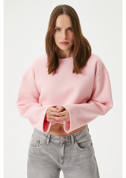 Kadın Vegas Pembe Şardonlu Crop Sweatshirt