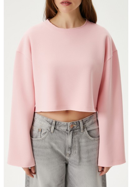 Kadın Vegas Pembe Şardonlu Crop Sweatshirt