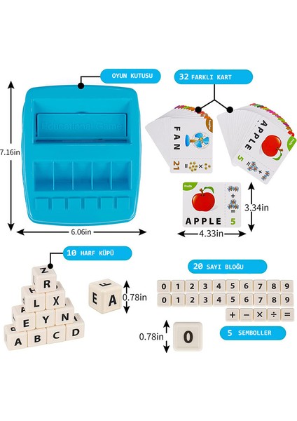 Learning Fun 32 Kartlı Kelime ve Matematik Oyun Seti 2si1 Arada Eğitici Oyuncak