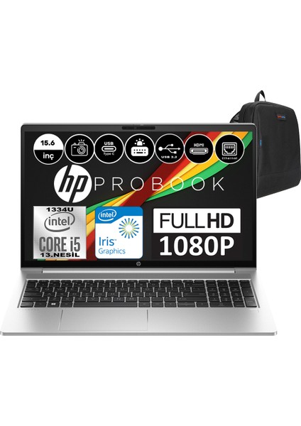 Hp Probook 450 G10 Intel Core I5 1334U 8gb 256GB SSD Intel® Iris® Xᵉ Freedos 15.6" Fhd Taşınabilir Bilgisayar 9G7X5ESF01 + Weblegelsin Çanta