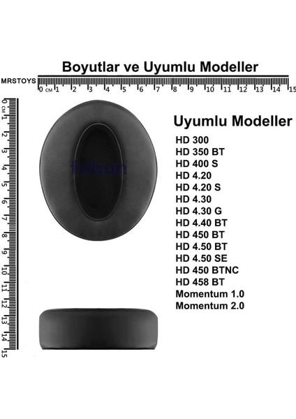 Mrs Toys Sennheiser Uyumlu Hd 300 400S Hd4.30 Hd4.40 Hd4.50 HD458 Bt Hd 450 ile Uyumlu Kulaklık Pedi Protein Deri Kulaklık Süngeri Yastığı -Siyah