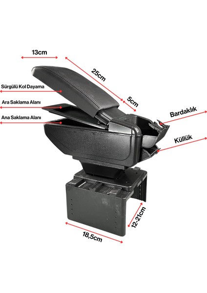 Universal Her Araca Uyumlu Sürgülü Kol Dayama Kolçak Bardaklık Ve Küllüklü