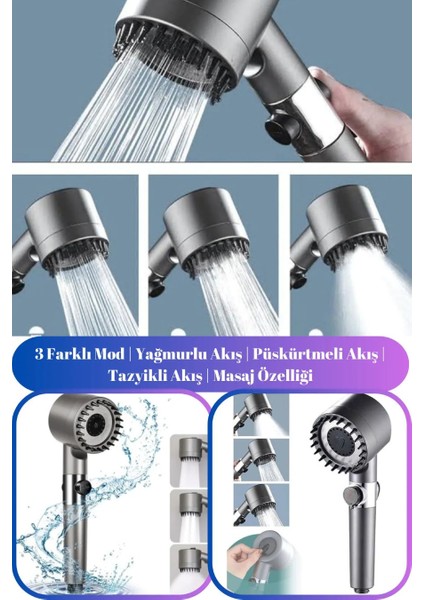 Krizantem Yeni Nesil Kullanışlı Kaliteli 3 Farklı Kullanım Stop Özellikli Filtreli Duş Başlığı 3 Mod