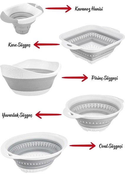 5'li Set Akordiyon Katlanır Süzgeç Seti - Katlanır Çeyiz Seti 5 Parça fırsatları