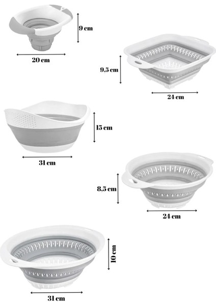 5'li Set Akordiyon Katlanır Süzgeç Seti - Katlanır Çeyiz Seti 5 Parça indirimleri