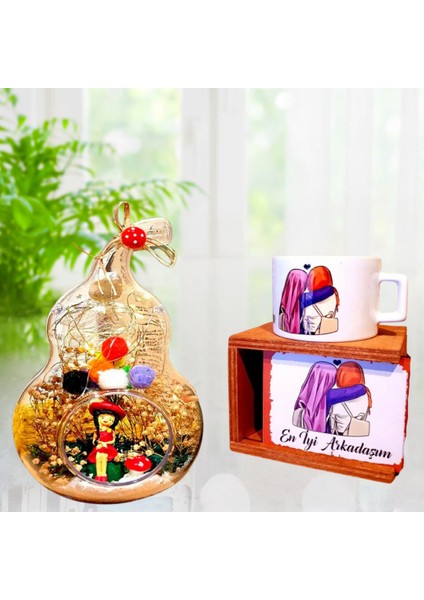 Best Friends Arkadaşa Hediye Işıklı Armut Teraryum & En Iyi Arkadaşım Özel Tasarım Kutulu Kupa
