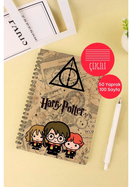 Anime Marketi Harry Potter Temalı A5 Spiralli Okul Defteri 50 Yaprak 100 Sayfa - Çizgili