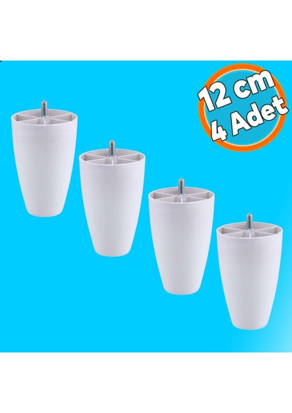 Mobilya Yükseltici Kanepe Tv Ünitesi Koltuk Ayağı Baza Ayakları Beyaz Oval Plastik Ayak 12 cm 4 Adet