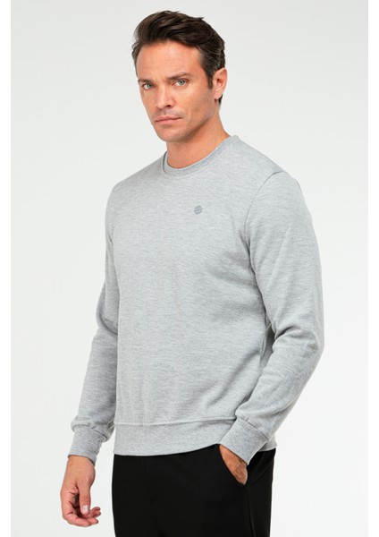Gri Melanj Regular Pamuklu O Yaka Basic Erkek Sweatshirt XC2372