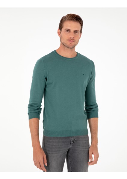 Erkek Yeşil Slim Fit Bisiklet Yaka Basic Triko Kazak 50296621-VR054 modelleri