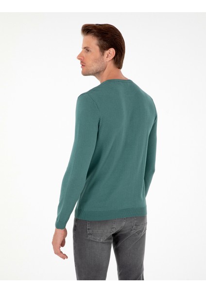 Erkek Yeşil Slim Fit Bisiklet Yaka Basic Triko Kazak 50296621-VR054 indirimleri