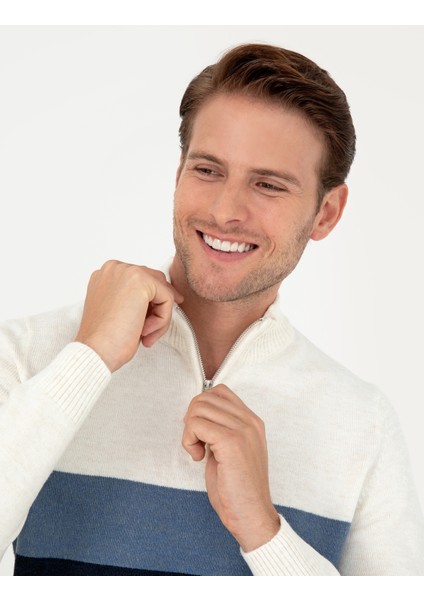 Erkek Lacivert Slim Fit Fermuarlı Dik Yaka Triko Kazak 50296471-VR033 fiyatları