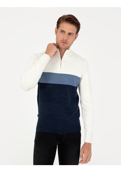 Erkek Lacivert Slim Fit Fermuarlı Dik Yaka Triko Kazak 50296471-VR033 modelleri