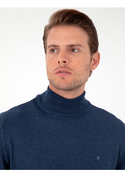 Erkek İndigo Melanj Slim Fit Yarım Balıkçı Yaka Basic Triko Kazak 50296614-VR155 fiyatları