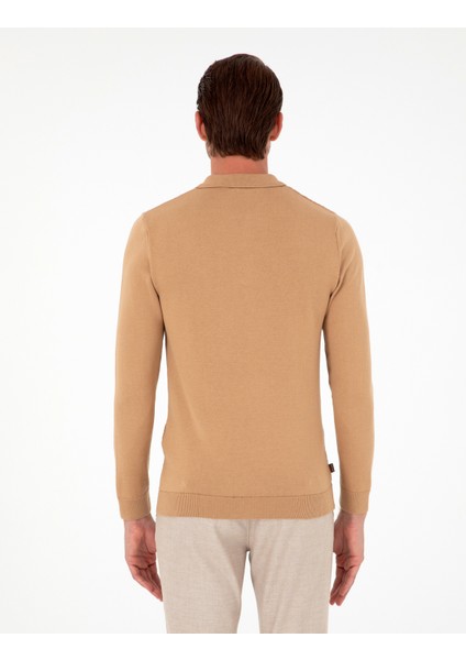 Erkek Koyu Camel Slim Fit Düğmeli Polo Yaka Triko Kazak 50300521-VR214 indirimleri