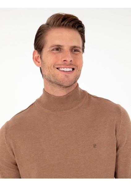 Erkek Camel Melanj Slim Fit Yarım Balıkçı Yaka Basic Triko Kazak 50296614-VR122 fiyatları