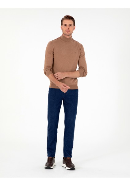 Erkek Camel Melanj Slim Fit Yarım Balıkçı Yaka Basic Triko Kazak 50296614-VR122 fırsatları