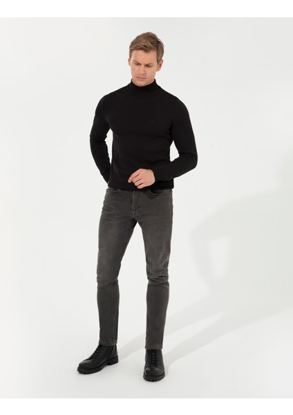 Erkek Siyah Slim Fit Yarım Balıkçı Yaka Basic Triko Kazak 50256965-VR046 fırsatları